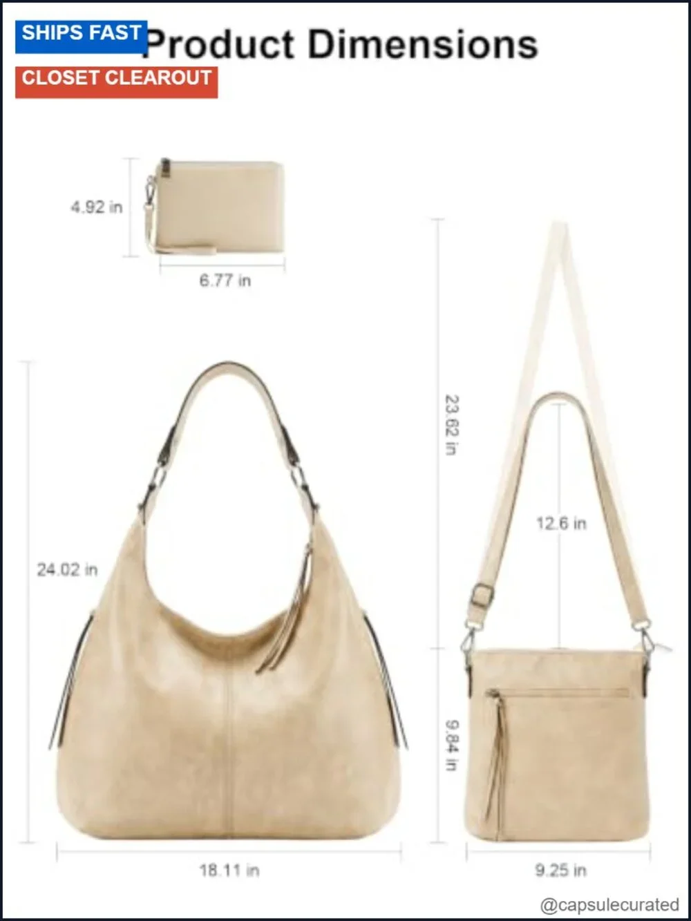 3-in-1 Hobo Crossbody Shoulder Bag PU Leather Womens Large Purse Set